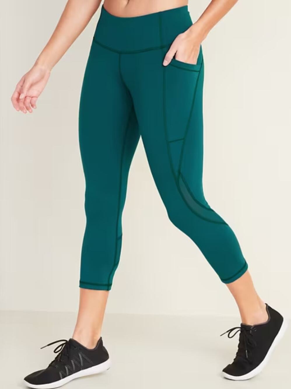 OLD NAVY Mid-Rise Elevate Side-Pocket Crop Leggings Mesh Trim Teal Size Large